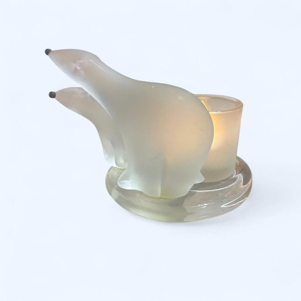 Partylite Frosted Glass Polar Bear Tea Candle Holder